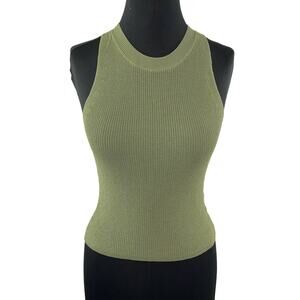 WILFRED Olive Green Slim-Fit Ribbed Knit Crew Neck Sleeveless Tank Top XXS 2XS